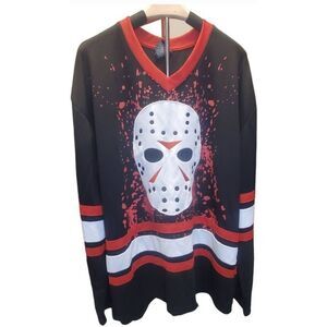 Friday The 13th Jason Voorhees Embroidered Hockey Jersey Front and Back Graphic